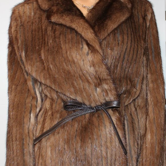 CORDED MINK FUR JACKET WITH LEATHER CINCH BELT - Picture 8 of 10